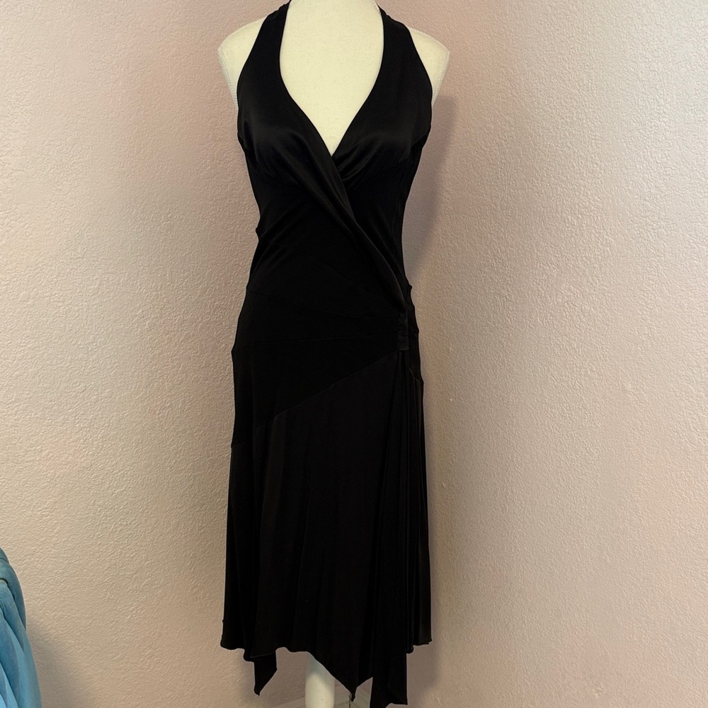 Bebe Y2K Black Halter Wrap effect Midi Dress